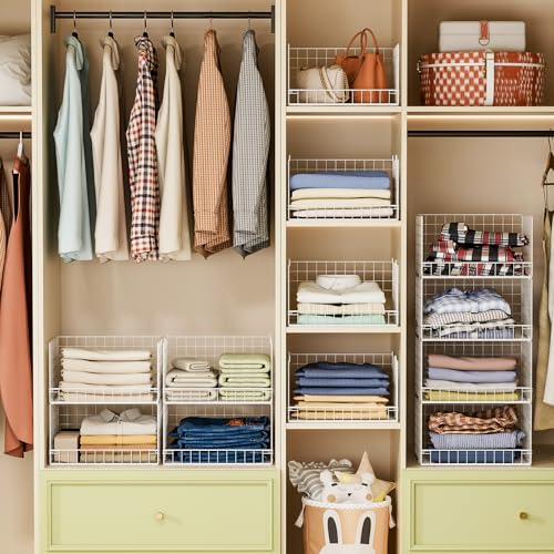 Yociyoga 4-Tier Stackable Closet Organizer White 11.8x15.7x34.6in Space-Saving Storage Basket