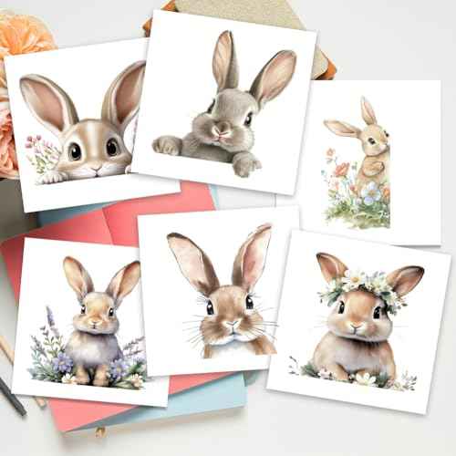 AHANDMAKER 6Pcs Cute Rabbit Light Switch Stickers, 7x7 Inch Easter Rabbit Flower Wall Sticker Light Switch Decals for Easter, Nursery Bedroom Living Room Office Home Family DIY Decor