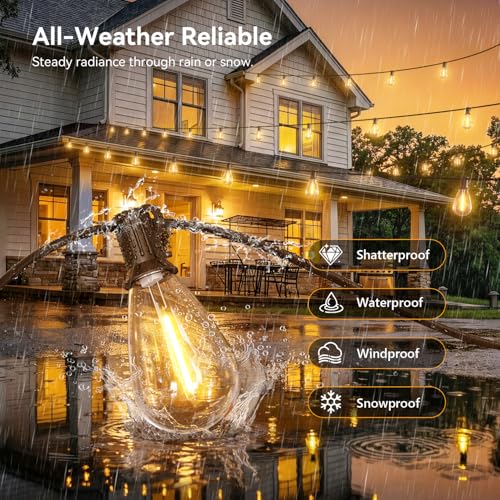 Amzrap 200FT Waterproof Outdoor String Lights with Remote, Dimmable & Shatterproof LED Bulbs