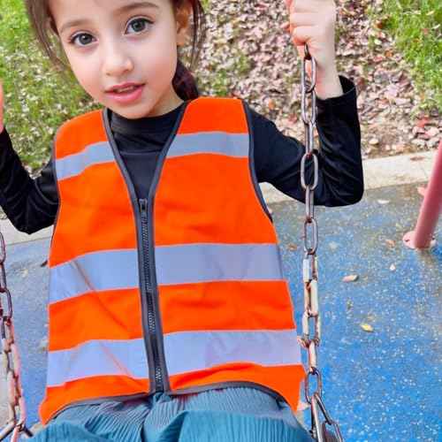 High Visibility Kids Safety Vest,Toddler Safety Vest,Reflective Vest Kids,Toddler Construction Vest For Cycling &Running,Orange XS/Zipper
