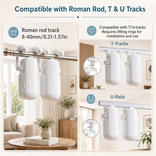 Automatic Curtain Opener with Remote Control - 2 Pack, Fits Roman & T-track Curtains