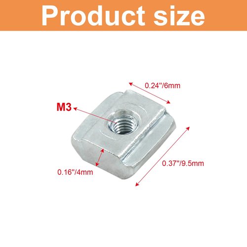 Zorveiio 100Pcs 2020 Series Sliding T Nuts Carbon Steel,M3 T Slot Nut Hammer Head,M3 T Sliding Nuts Fastener Nut Assortment for Aluminum Profile,3D Printer,CNC Router