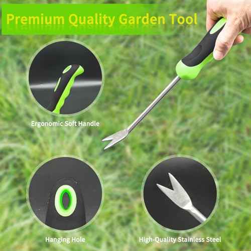Garden Hand Weeder Tool Dandelion Weed Puller Tool with Ergonomic Handle Stainless Steel Gardening Weeding Tools Garden Weed Removal Tool for Yard Lawn Garden