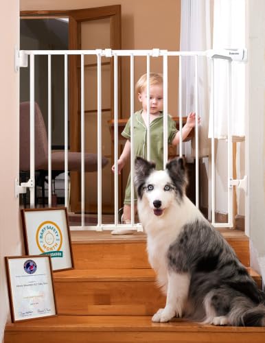 Babelio White Baby Gate 28" H, 26-43" W, Hardware Mount, Auto-Close