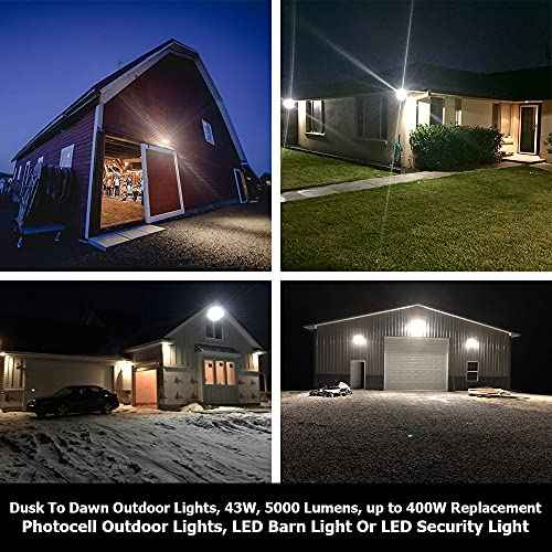 Dusk to Dawn Outdoor Lighting, 43W LED Barn Lights Outdoor, 5000LM 400W Replace Yard Lights, 5000K Daylight Security Area Street Light, 120V Waterproof Garage Parking Lot Flood Light