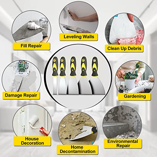 Rerdeim 5-Piece Putty Knife Set - Stainless Steel Wall & Drywall Scrapers
