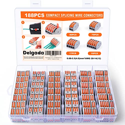 Delgada 188PCS Reusable Lever Wire Connector Nuts Kit - 2/3/4/5 Port Push-In Terminals
