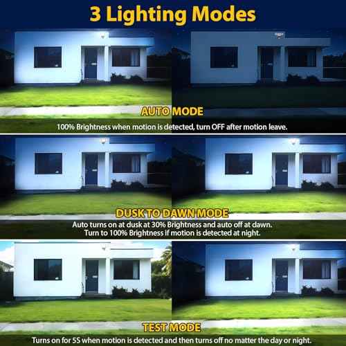 90W 10000LM LED Security Lights Motion Sensor Outdoor Lights, 4 Head Dusk to Dawn, 6500K Daylight Flood Lights Outdoor Motion Sensor, IP65 Waterproof, Motion Light for Outside, Garage, Yard, Porch