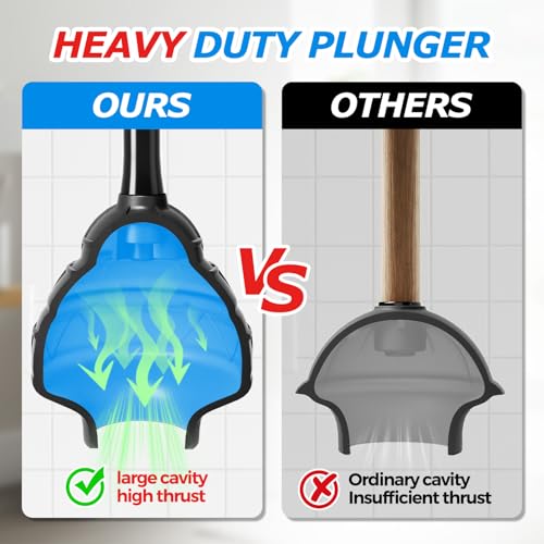 FORASTO Black Toilet Plunger with Holder - Heavy Duty Clog Remover