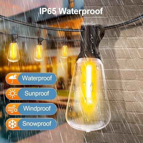 Outdoor String LED Patio Lights - 100Ft 30M Outside Waterproof Light with Remote Dimmable ST38 Shatterproof Bulb Connectable Hanging Outdoor Electric Lighting for Backyard Yard Gazebo Porch Party
