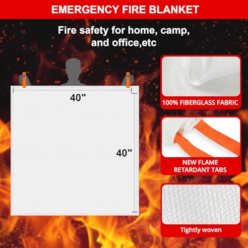 SecuCaptain 2-Pack Fire Blanket 40x40in Flame Retardant Fiberglass Emergency Safety