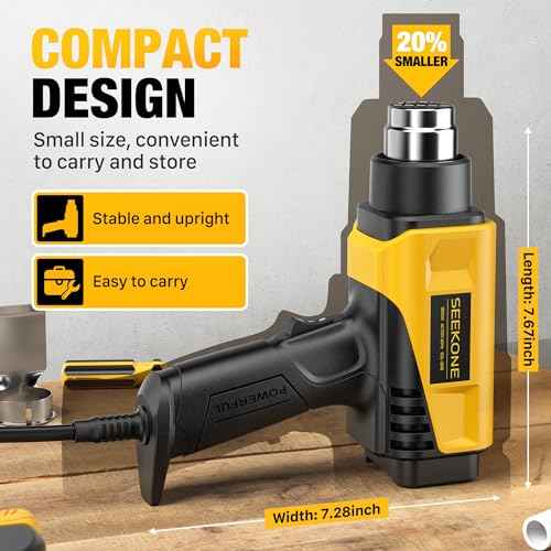 SEEKONE 1800W Heat Gun Compact Design Heavy Duty Hot Air Gun 122¢µ-1202¢µ£¨50¡É- 650¡ɣ©Variable Temperature Control for 2 Speed Settings with 4 Nozzels for Crafts, Vinyl Wrap, Shrink Tubing