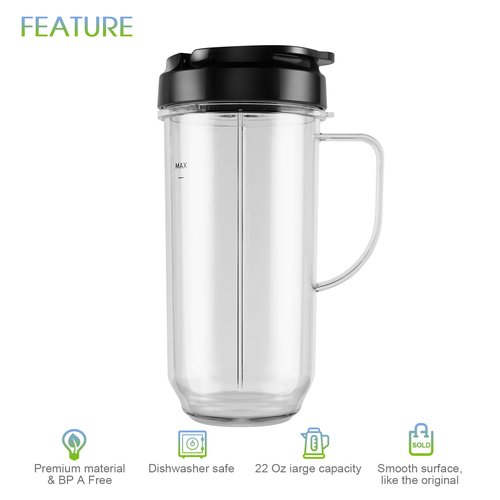5-piece Magic Bullet Blender Cups, Tall 22oz Cup with Flip-Top To-Go Lid, Cross Blade, Blender Replacement Parts, Mug with Handle Compatible with Magic Bullet 250w MB1001