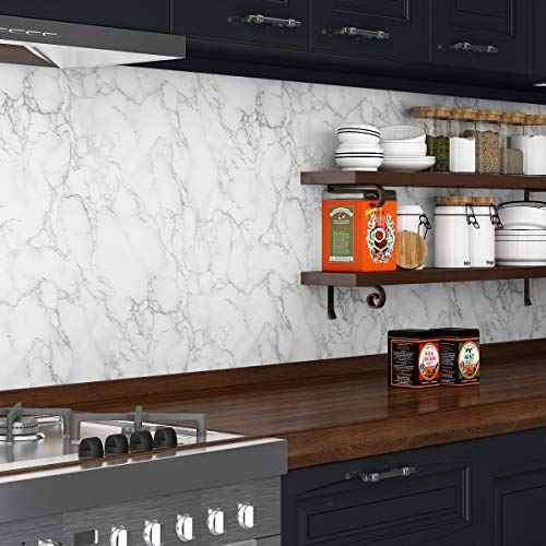 Livelynine Marble White Contact Paper for Countertops Peel and Stick Countertop Self Adhesive Wallpaper Waterproof Kitchen Counter Top Covers Marble Vinyl Wrap for Desk Covering 15.8x78.8