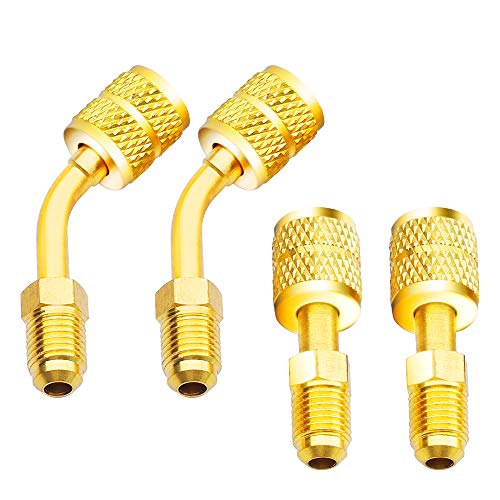 Zoizocp R410A Adapter 4 Pack - 5/16" SAE Female to 1/4" SAE Male Flare, Includes 2 Straight & 2 45° Angled