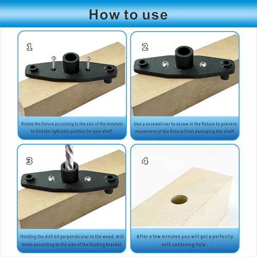 Dowel jig Kit Floating Shelf Bracket Drill Guide Woodworking for Straight Hole 1/2 Inch Drill Bit Self Centering Doweling Drill Jig for Invisible Shelf Brackets Hardware