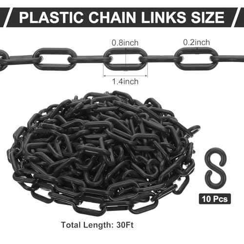 PATIKIL Plastic Chain Links, 30 Feet Safety Chains, Black Plastic Chains for Barriers, Crowd Control, Queue Lines, Parking, Fences, Gate, Concerts, and Decoration