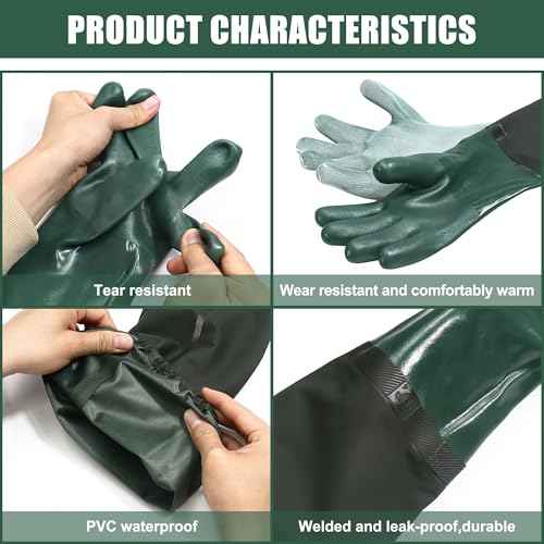 27" Full Arm Pond Gloves, Reusable Long Heavy Duty Gloves with Cotton Lining, Waterproof Latex Chemical Resistant Protective Glove for Resist Strong Acid, Alkali, Oil