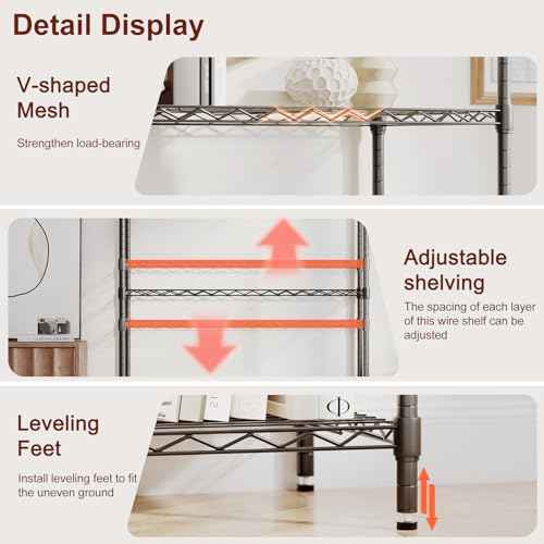 BestOffice | 4-Tier Wire Storage Shelves | 36x14x54 | Black | with Adjustable Racks | Heavy-Duty Metal Shelf, Holds Upto 1000 lbs | No-Tool Assembly | Ideal for Home & Garage Shelving