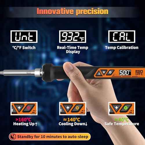 Soldering Iron, 160W High Power Soldering Tool, LED Digital Display Temperature Control Accurate 392¡ÆF-932¡ÆF, with ON/OFF Switch, 3 Iron Tips, Stand,Flux, Automatic Sleep Mode