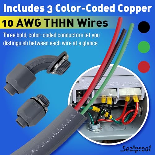 Sealproof Power Whip Assembly 6 ft 1/2-Inch Liquid Tight Flexible Electrical Conduit Kit