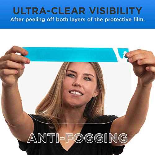 Salon World Safety Face Shields - Ultra Clear Protective Full Face Shields to Protect Eyes, Nose and Mouth - Anti-Fog PET Plastic, Elastic Headband - Sanitary Droplet Splash Guard Cover (Pack of 4)