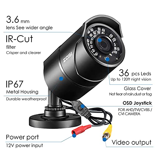 ZOSI 2.0MP HD 1080P 1920TVL Hybrid 4 in 1 TVI/CVI/AHD/CVBS Indoor Outdoor Home Security Cameras Weatherproof,120ft Night Vision,Aluminum Metal Housing,For 960H,720P,1080P,5MP,4K analog CCTV DVR