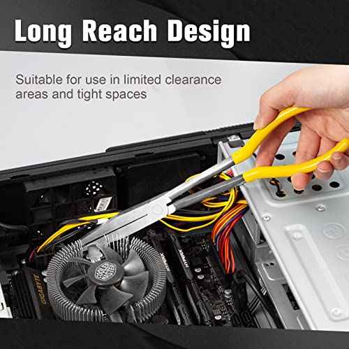 Long Reach Flat Nose Pliers 11-inch Duck Billed Pliers with Serrated Jaws for Automotive Repair Mechanical Work, Long Reach Plier for Hard to Reach Narrow Spaces & Limited Clearance Areas