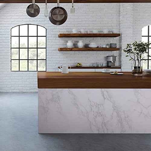 practicalWs Glossy Marble Contact Paper Granite White/Grey Kitchen Countertop Cabinets Furniture Refurbishment Wall Paper Thick Removable Wallpaper Peel and Stick Wall Decor Vinyl Wrap 11.8"x78.7"