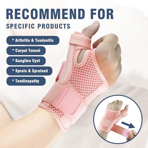 Thumb Brace, Thumb Spica Splint for Right Hand or Left Hand for Arthritis Pain & Support, Trigger Thumb Splint and Stabilizer for Carpal Tunnel Pain Relief, Tendonitis, Sprain, Pink