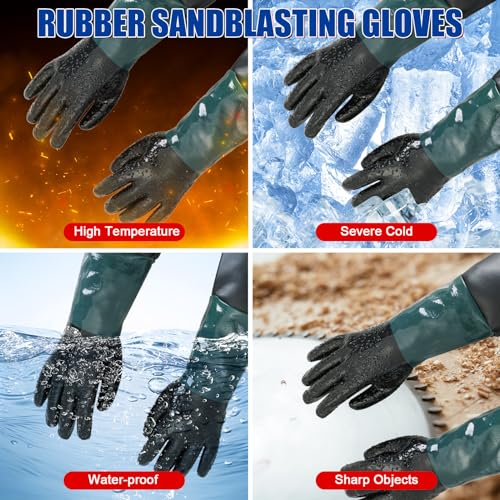 Rubber Sandblasting Gloves, Safety Rubber Sandblaster Gloves for Abrasive Blasting (With Gloves Holder)