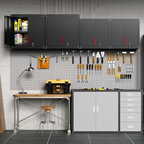 30W Kelueo 30" Metal Garage Wall Cabinet with Lock, Adjustable Shelf, Anti-Fall Rails