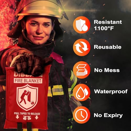 DIBBATU Red 40x40 Inch Fire Blanket 2 Pack Emergency Fire Safety for Home & Kitchen