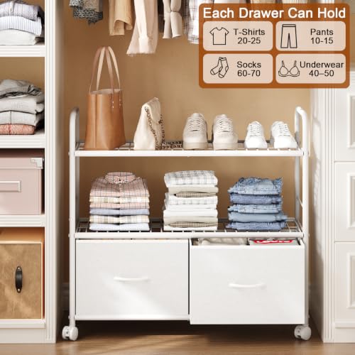 Heavy Duty Metal Closet Organizer with Fabric Drawers, 3-Tier Storage