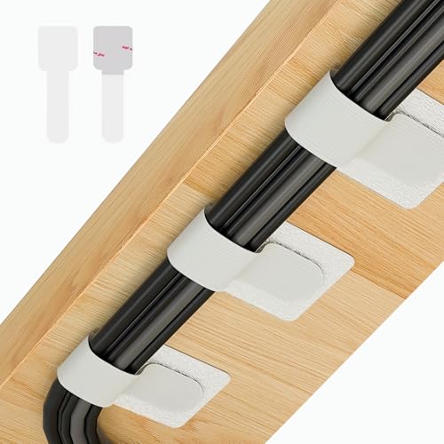 Abnii 50 pcs White Medium Self-Adhesive Hook and Loop Cable Ties for Desk Cable Management