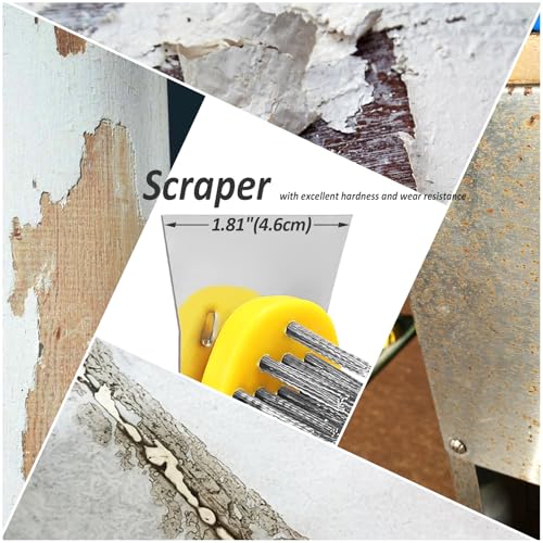 10.95" Wire Scratch Brush with Metal Scraper, Long Plastic Handle and 79 Bundles of Stainless Steel Bristles, Heavy Duty for Dust Paint Scrubbing, Dirt Rust or Welding Slag Removal