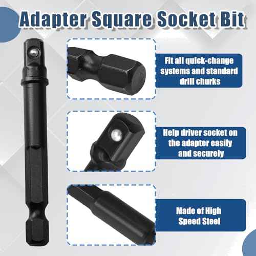 10 Pack 1/4 Inch Square Impact Adapter Bit, Hex Impact Socket Adapter for Drills, Socket Adapter Kit for Impact Driver, Automotive DIY - Black