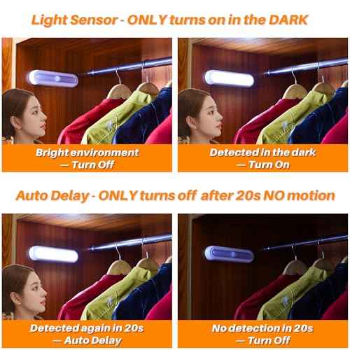 STAR-SPANGLED 3 Pack 7¡± Motion Sensor Lights Indoor Battery Operated, Stick on LED Light for Closet, Stairs, Under Cabinet, Cool White