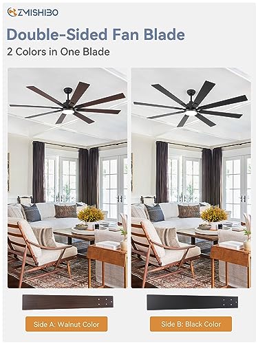 ZMISHIBO 72-Inch Ceiling Fan with Lights, Black & Walnut Finish, Remote Control