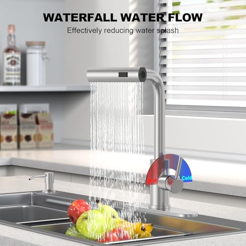 AVSIILE Brushed Nickel Kitchen Faucet with Pull Down Sprayer & Soap Dispenser, Touch On