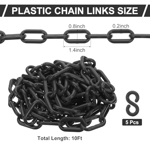 PATIKIL Plastic Chain Links, 10 Feet Safety Chains, Black Plastic Chains for Barriers, Crowd Control, Queue Lines, Parking, Fences, Gate, Concerts, and Decoration