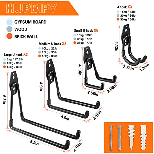 HUPBIPY 12 Pack Heavy Duty Garage Wall Hooks Black Ladder Storage Set