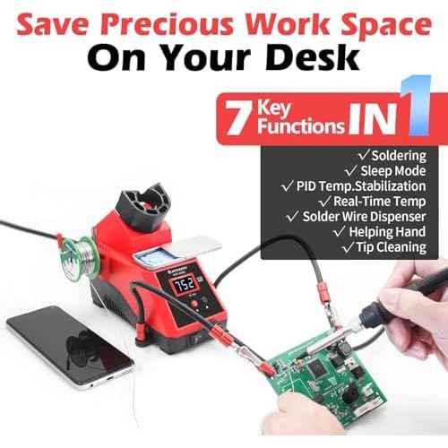 60W Digital Display Soldering Iron Station with 2 Helping Hands, ¡ÆC/¨¬F Conversion, Auto Sleep & Calibration Support