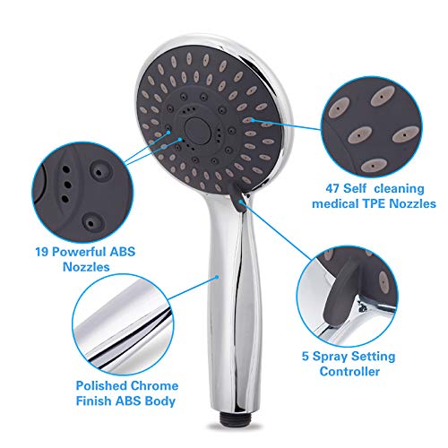BRIOUT Silver Handheld Shower Head High Pressure 5-Settings with Hose