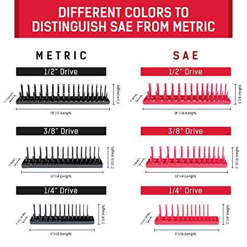 B&C Home Goods Socket Organizers - 6 Piece SAE & Metric Tray Socket Holder - Toolbox Organizers and Storage for ¨ù, ¨ü and ¨ö inch Drive Holder for Mechanics