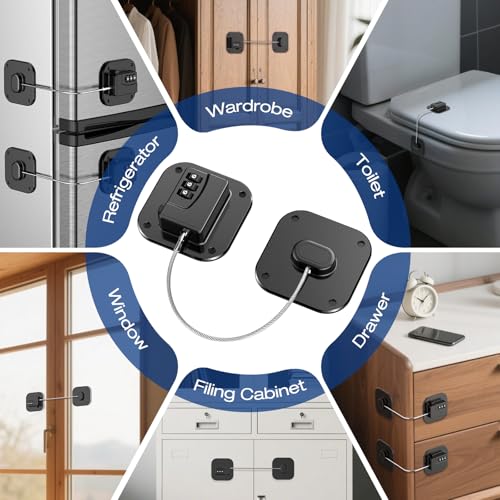 Fridge Lock for Kids Adults, Refrigerator Locks with Combination, for Closet, Cabinets, Drawers, Easy Install No Keys Needed (4Pack)