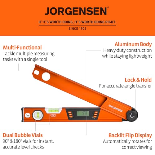 Jorgensen Digital Angle Finder Protractor & Level with Battery Included
