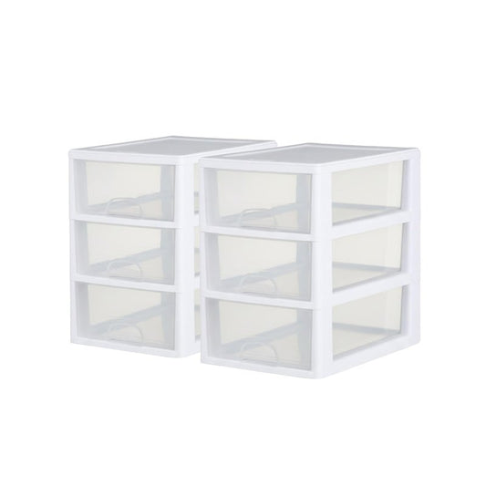 Sterilite 6-Pack Stacking Drawer, Clear Storage Closet Organizer, 6 Quart, White Frame - Stackable Plastic Drawers and Containers for Bedroom, Clothes, Dresser, Vanity, and Makeup Organization