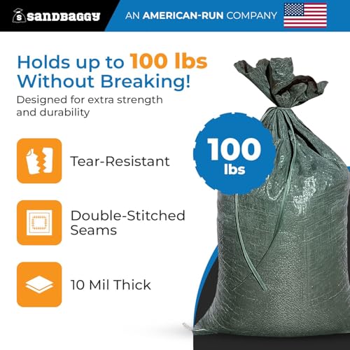 Sandbaggy Heavy Duty Reusable Poly Sandbags 14x26 Inches - Pack of 30 for Flood Control & Construction