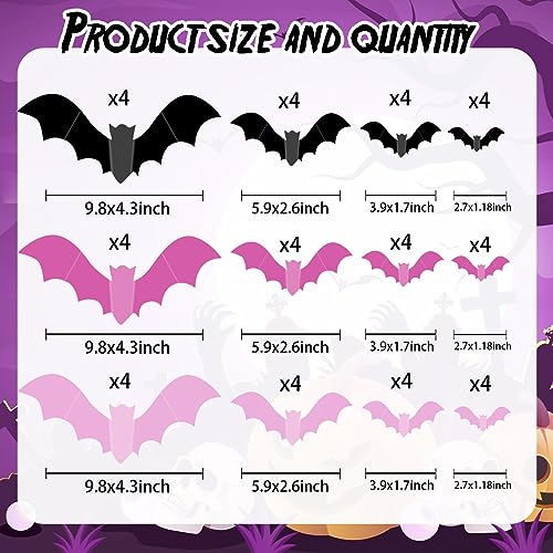 Pink Halloween Bat Wall Decor - 48pcs Waterproof Pastel Bats for Indoor Outdoor Halloween Party